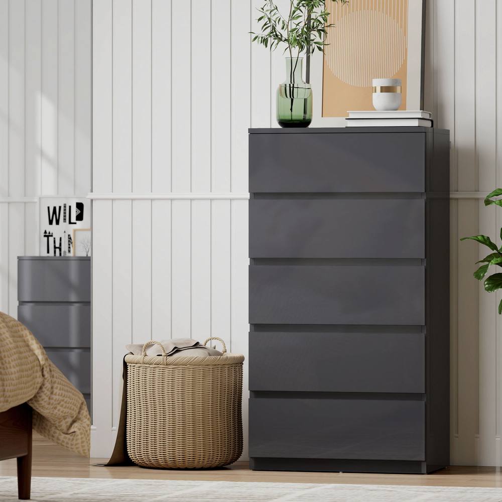 HOMCOM Bedroom Chest of Drawers, 5 Drawers Dresser, Drawer Unit, Grey