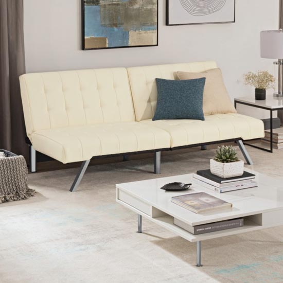 Emily Faux Leather Convertible Sofa Bed In Vanilla