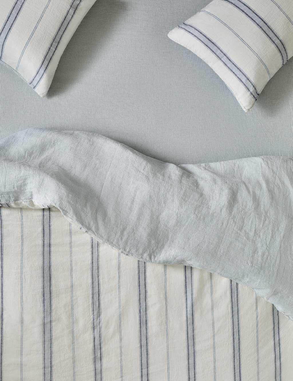 Piglet In Bed Pure Linen Farmhouse Stripe Fitted Sheet Blue Mix