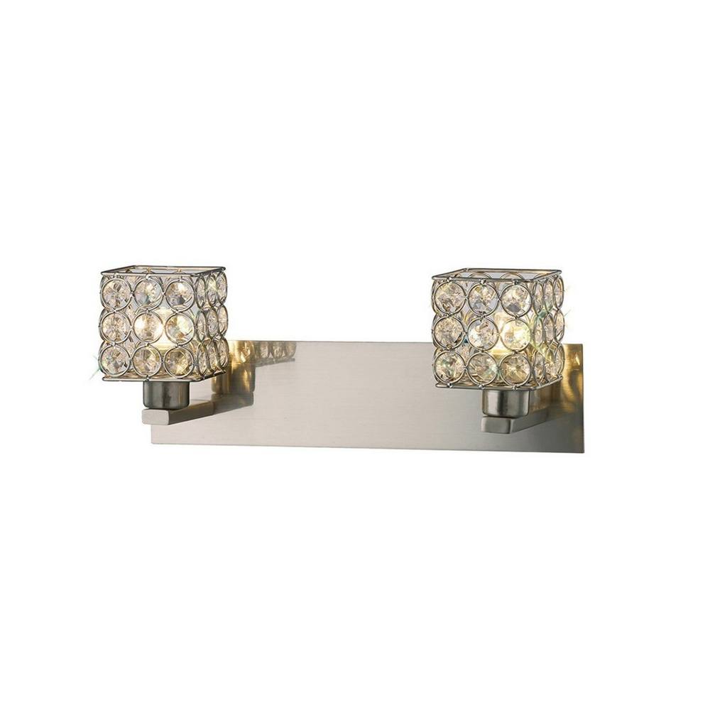 Netlighting Elsa Wall Lamp 2 Light Satin Nickel Crystal in Grey