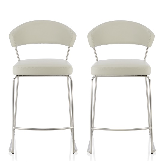 Adelina Contemporary Bar Stool In Taupe Faux Leather In A Pair