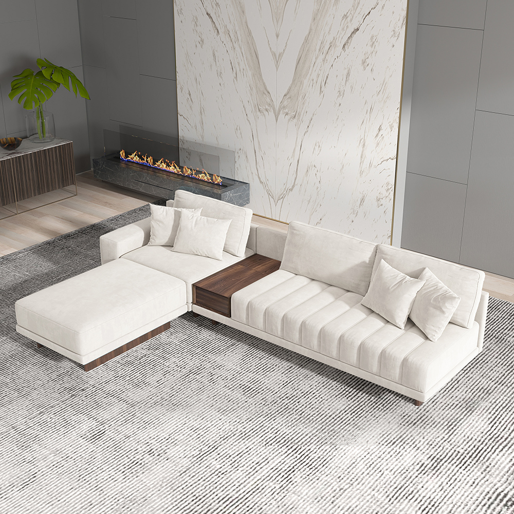 320 cm L-Shaped White Modular Sectional Sofa Channel Tufted Chaise with Ottoman & Storage