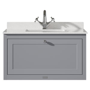Bayswater Hartleigh Plummett Grey Traditional Wall Hung Vanity Unit & 1 Tap Hole White Marble Top Basin - 800mm