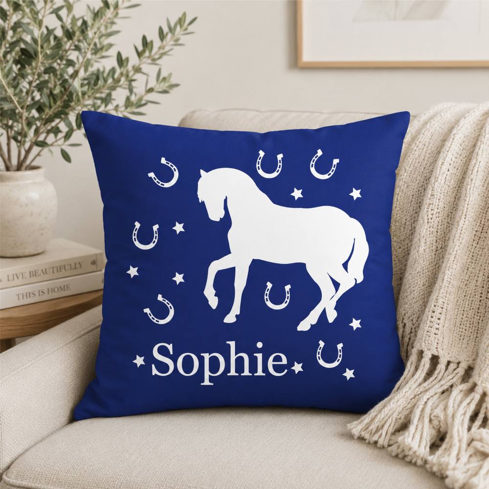 60 SECOND MAKEOVER Personalised Horse Cushion Cover in Blue