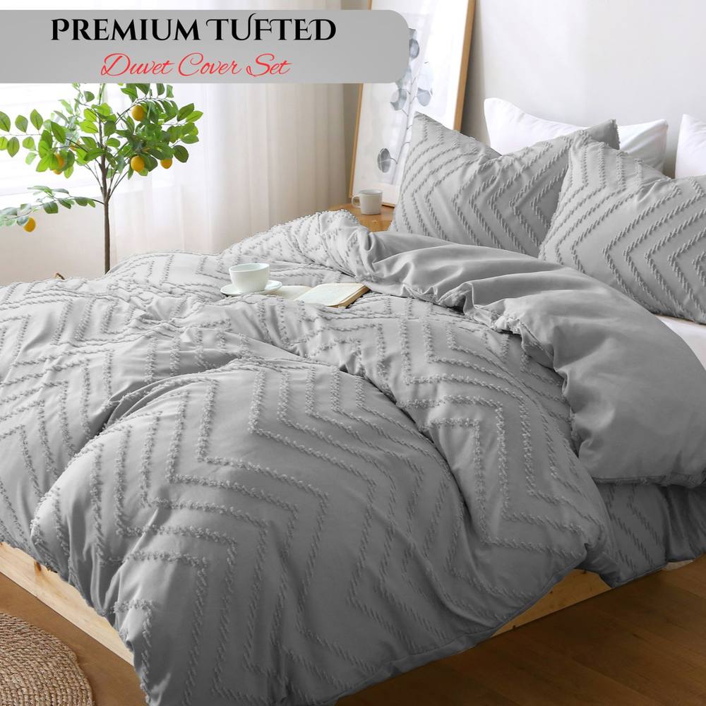 Grace Reversible Tufted Microfiber Duvet Cover Double Hypoallegenic in Grey