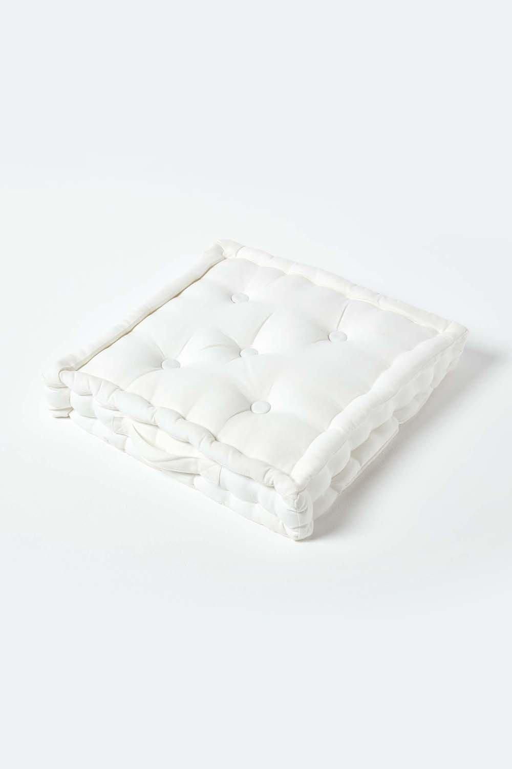 Homescapes Plain Cotton Floor Cushion in White