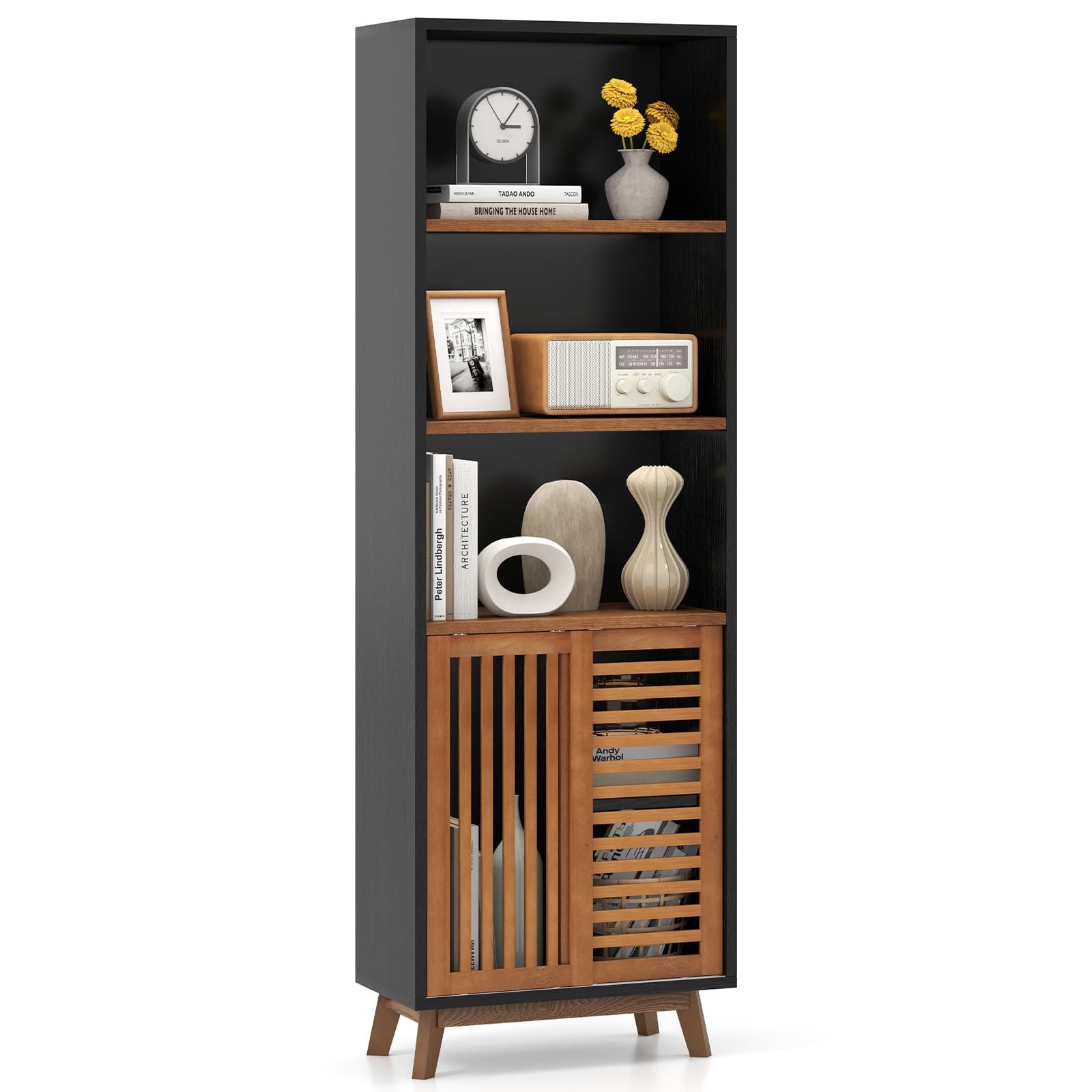 Costway 178 CM Bookshelf 5-Tier Bookcase w/Reversible Adjustable Shelf in Walnut