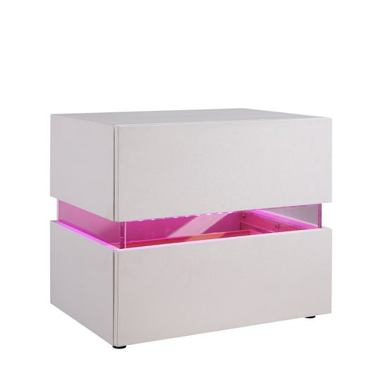 Sienna Bedside Cabinet In White With 2 Drawers And LED