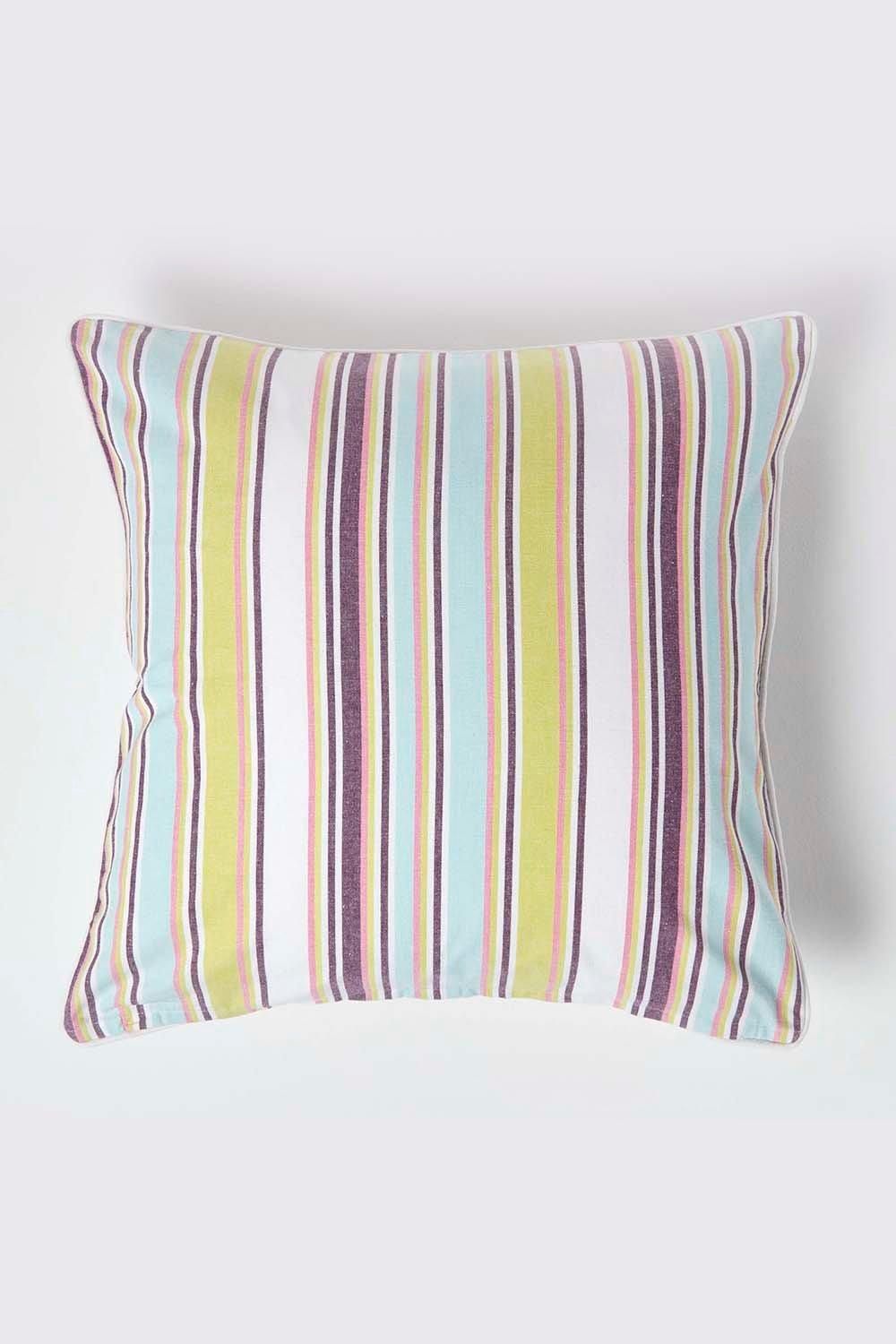 Homescapes Cotton Osaka Green Stripe Cushion Cover