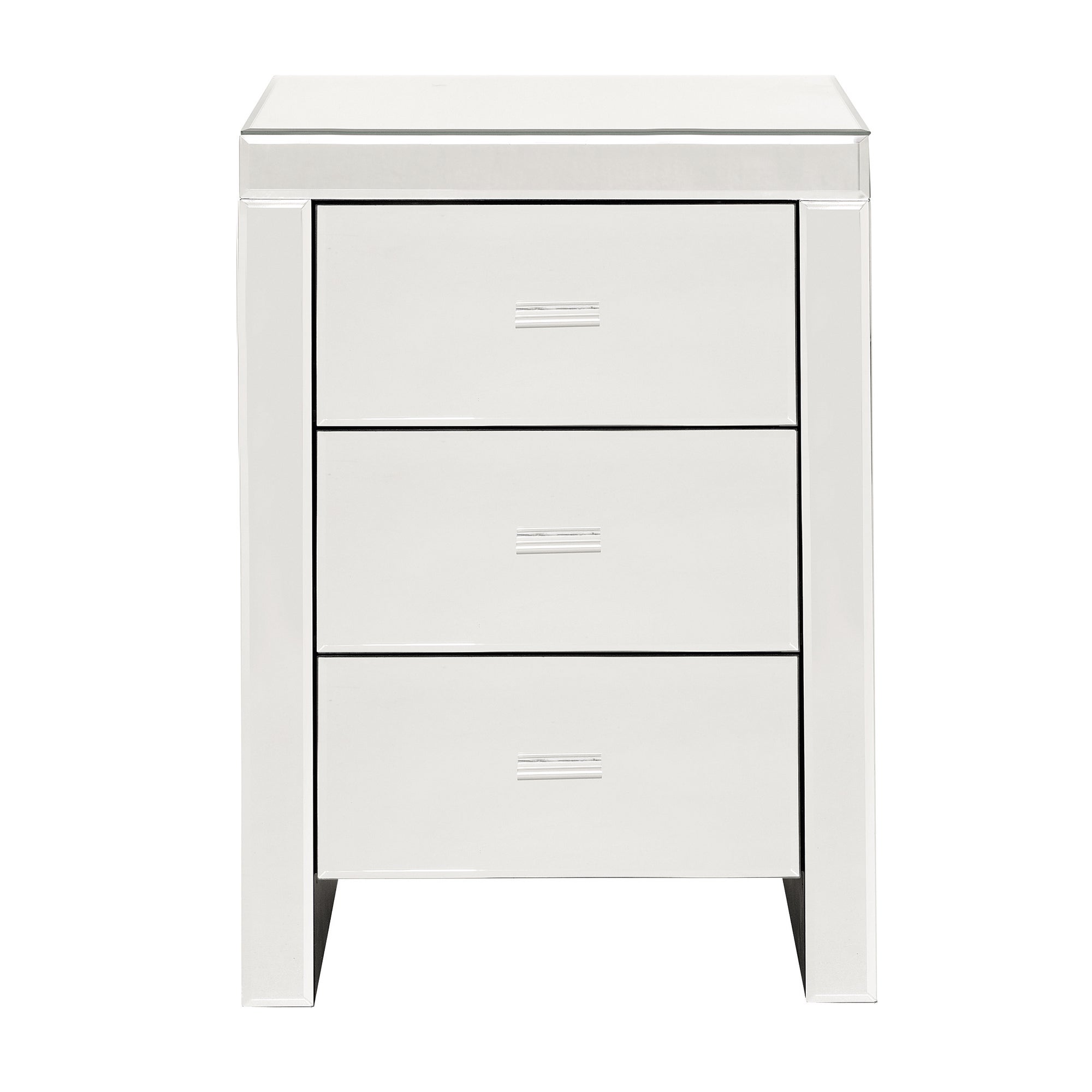 Venetian Mirrored 3 Drawer Bedside Table White