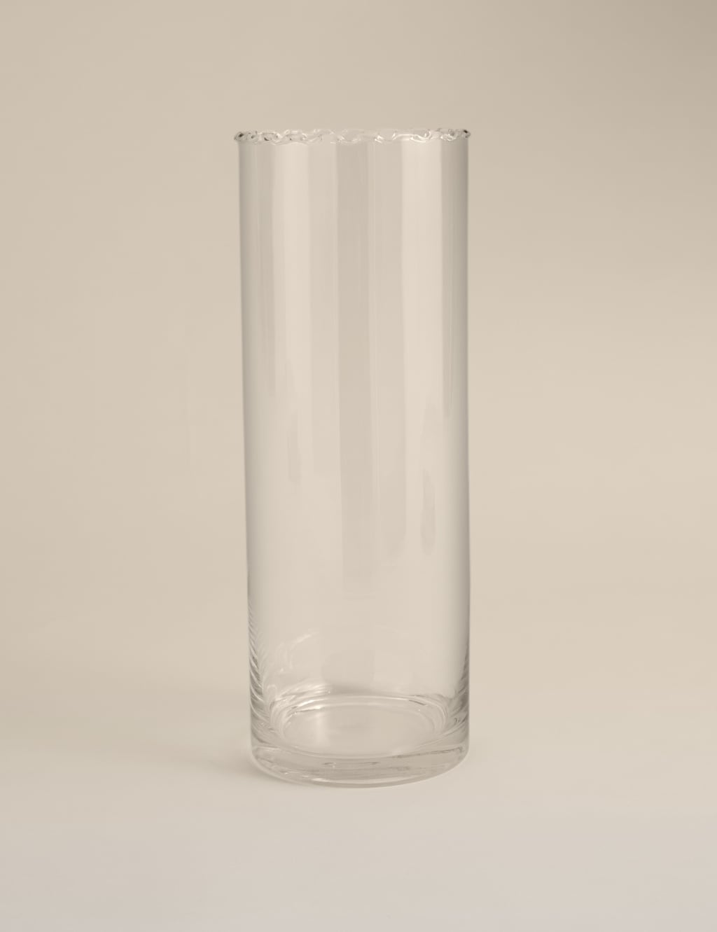 M&S Large Cylinder Frill Top Glass Vase Clear
