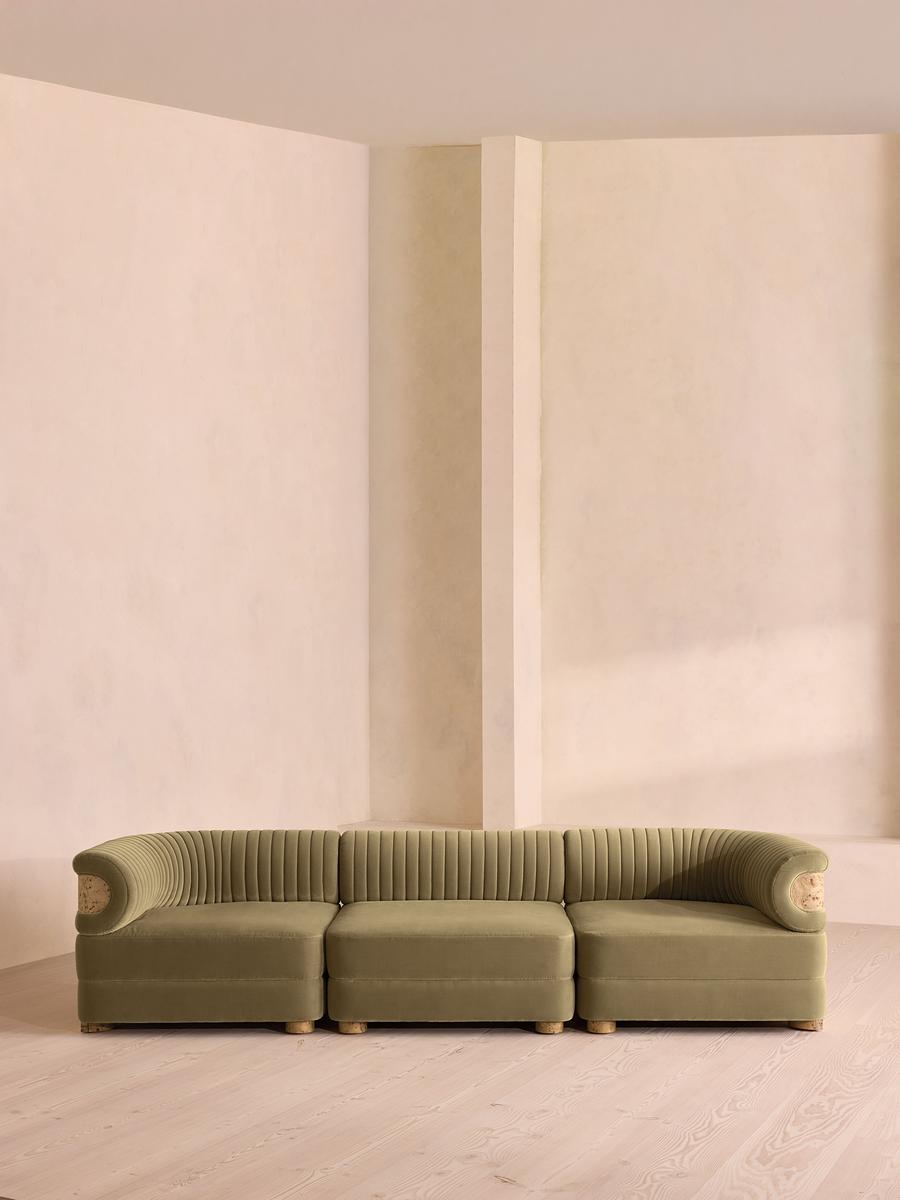 Caleb Modular Four Seater Sofa, Velvet, Lichen, Blonde Burl