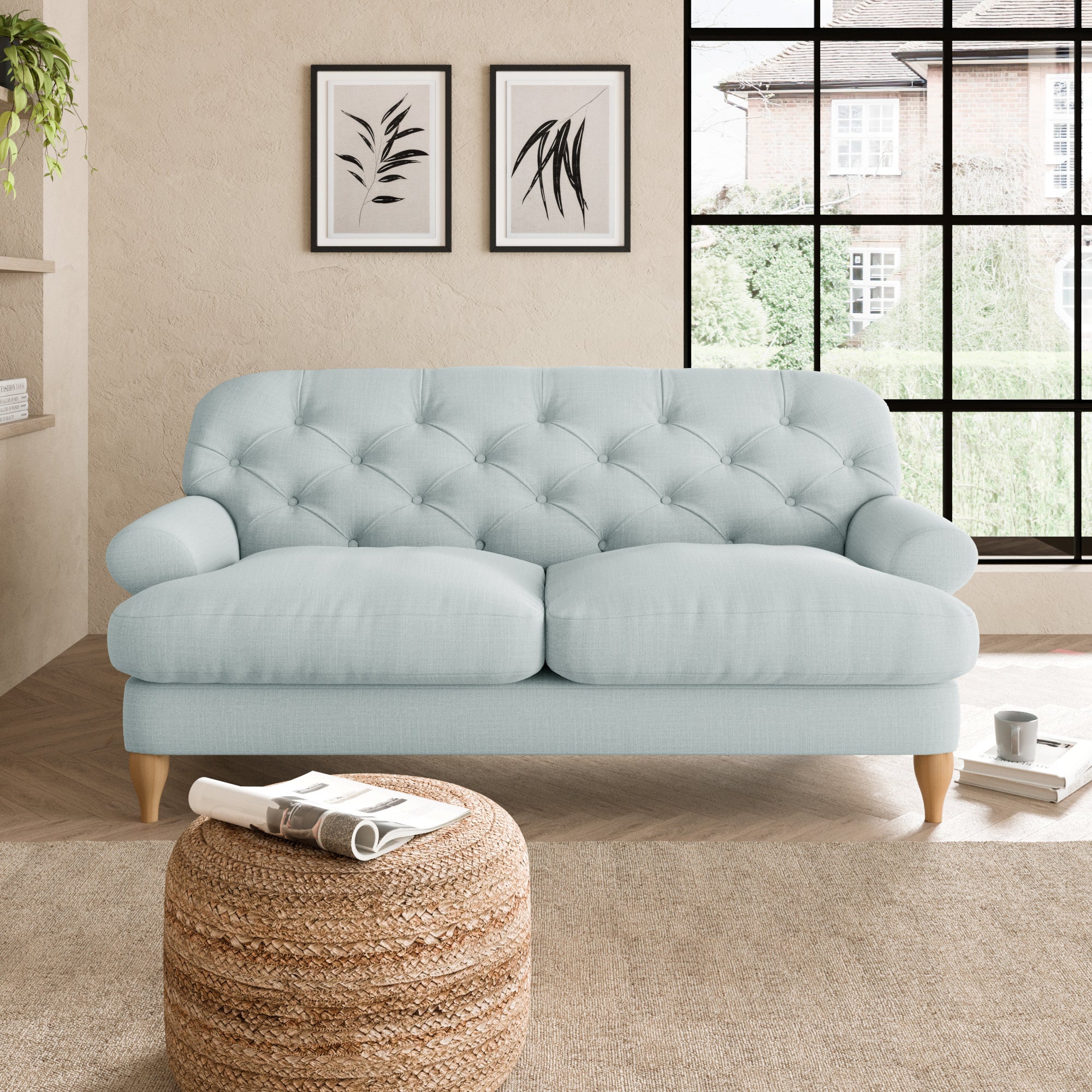 Canterbury Slub Cotton Blend 2 Seater Sofa Slub Cotton Light Mineral
