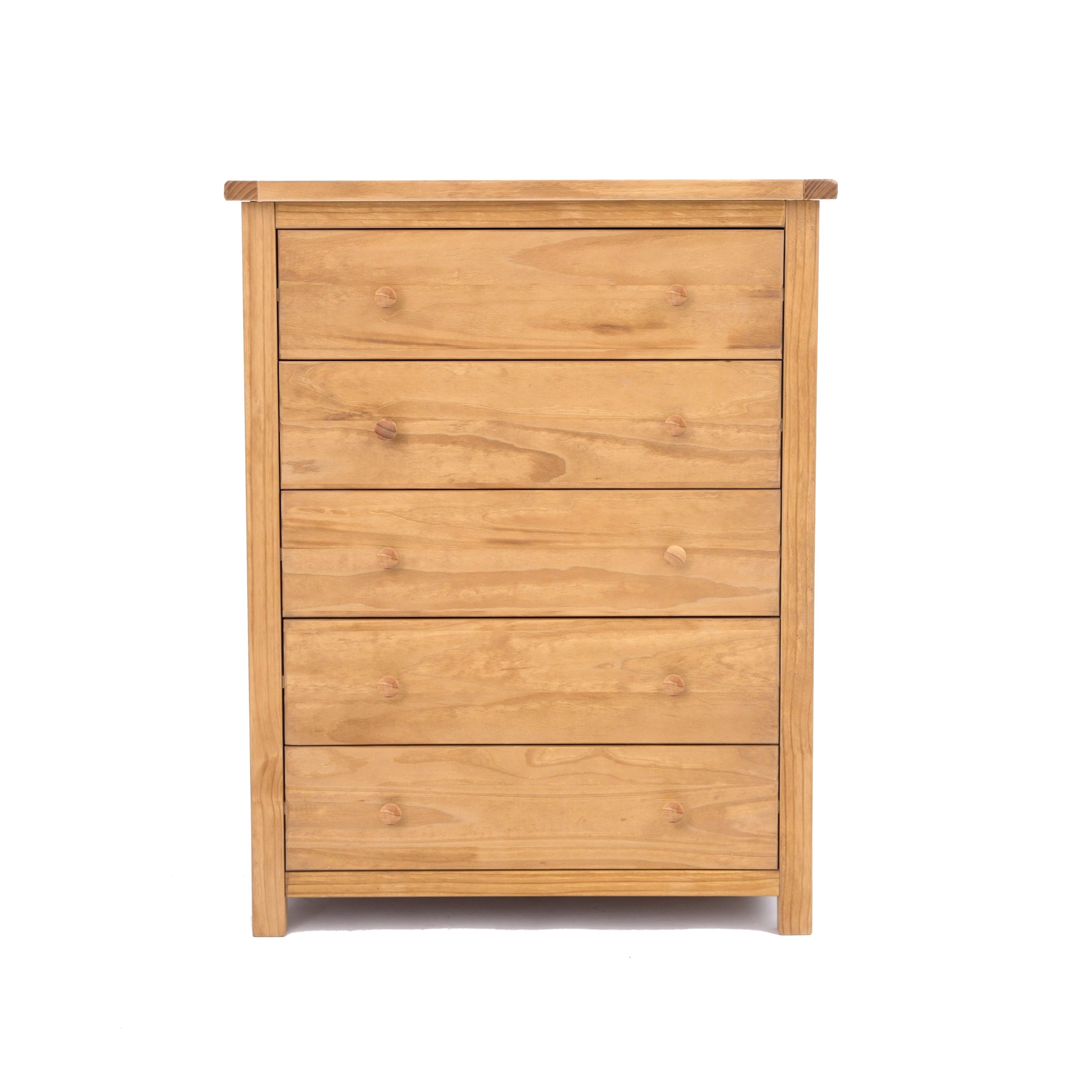 Cabinet Bits Lugo 5 Drawer Chest of Drawers Wood Knob in Light Brown