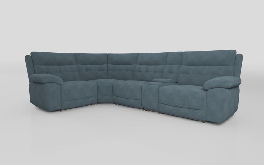 Blue Fabric Belford 1 Corner 3 Sofa with Console