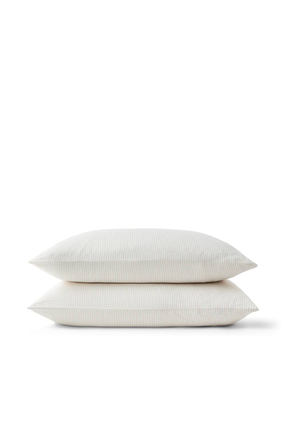 CHRISTY Seersucker Cotton Stripe Standard Pillowcase Pair in Beige
