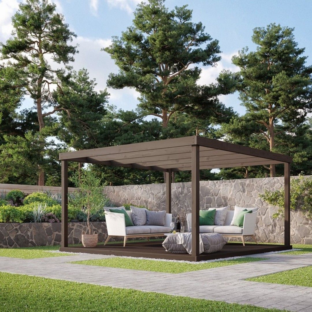 Rutland County Garden Furniture Ltd Box Pergola & Decking Kit - Wood - L240 x W240 cm - Rustic Brown