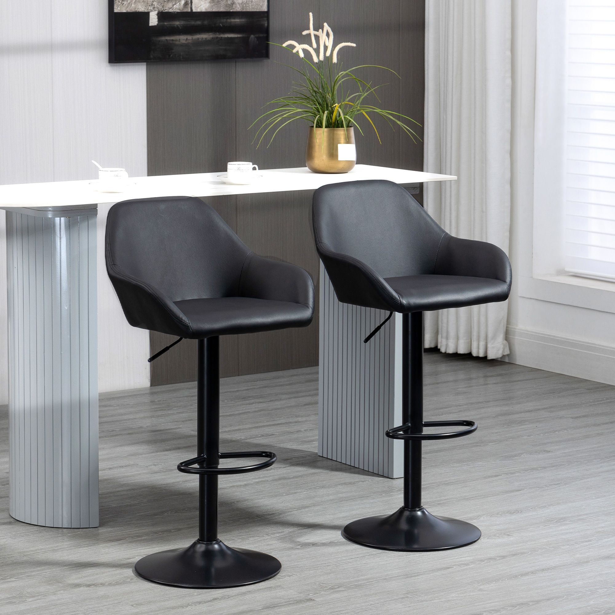 HOMCOM Bar Stools Set of 2 Swivel Barstool W/ Footrest Kitchen Dining Room in Black