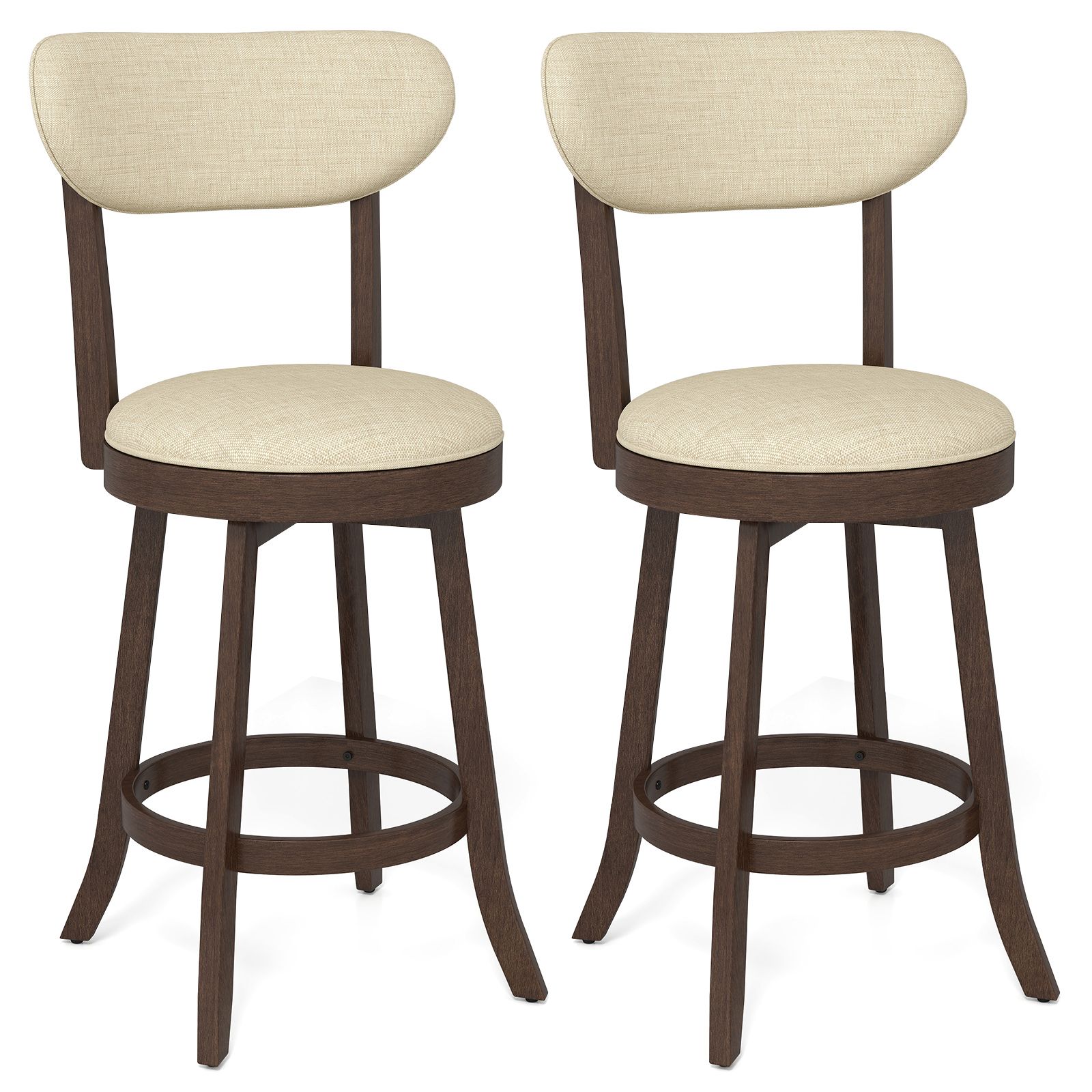 Costway 64CM Counter Height Chairs Set of 2 Swivel High Stool in Beige