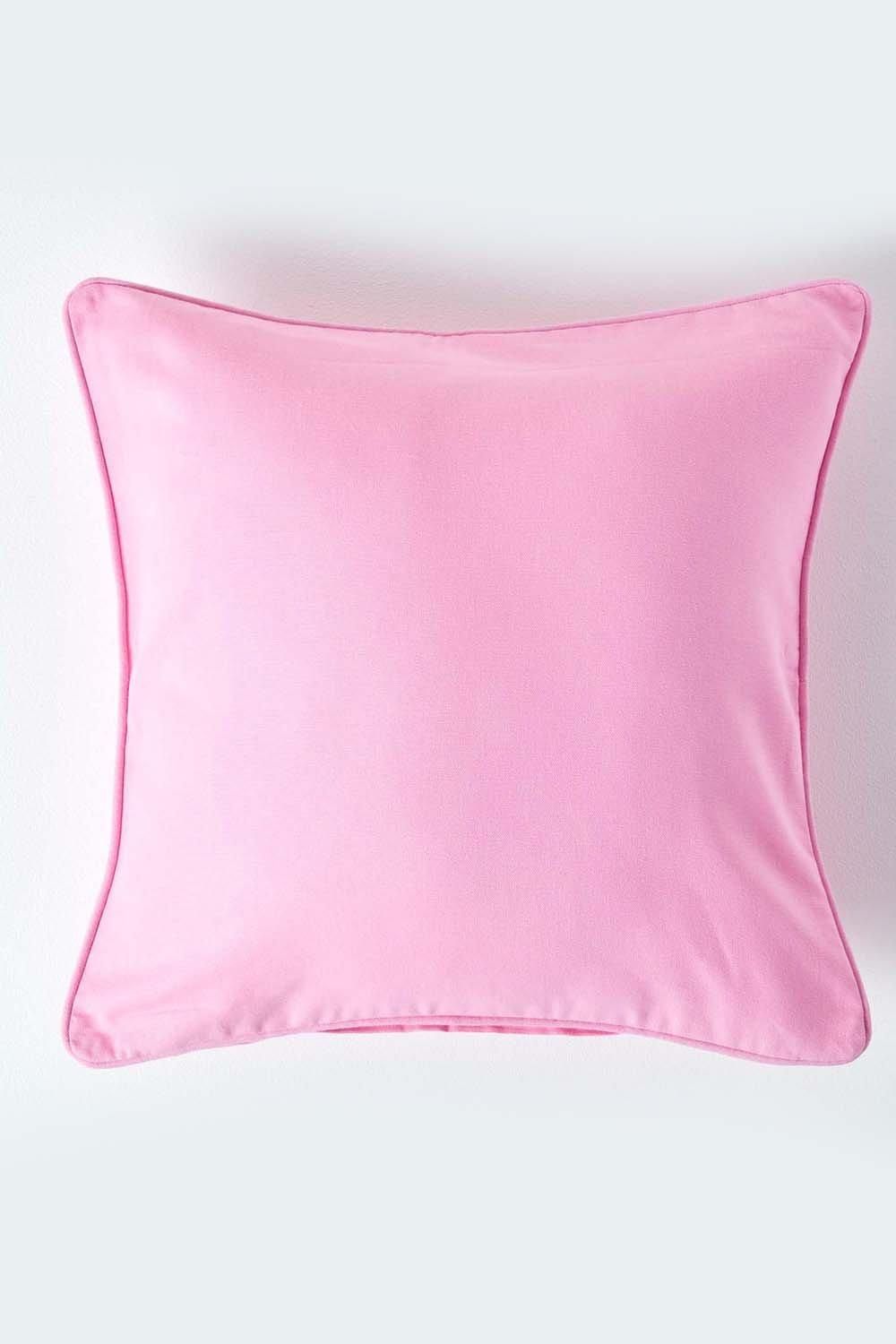 Homescapes Cotton Plain Cushion Cover in Pink