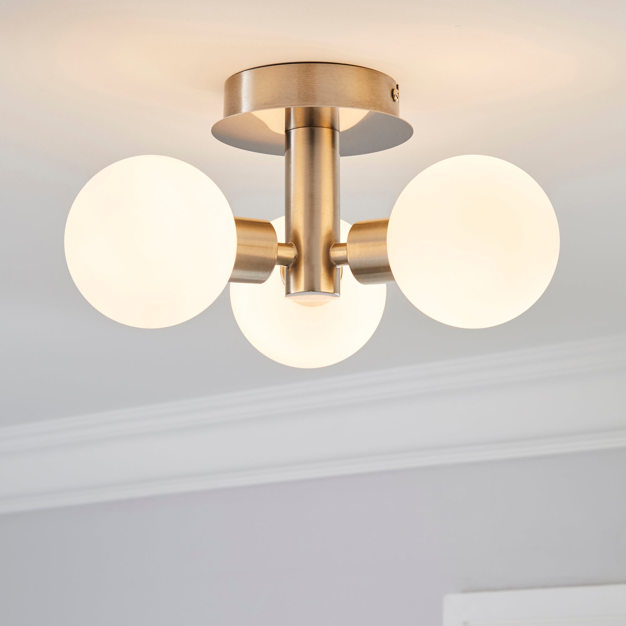 Hamptworth 3 Light Frosted Glass Semi-Flush Ceiling Fitting Silver