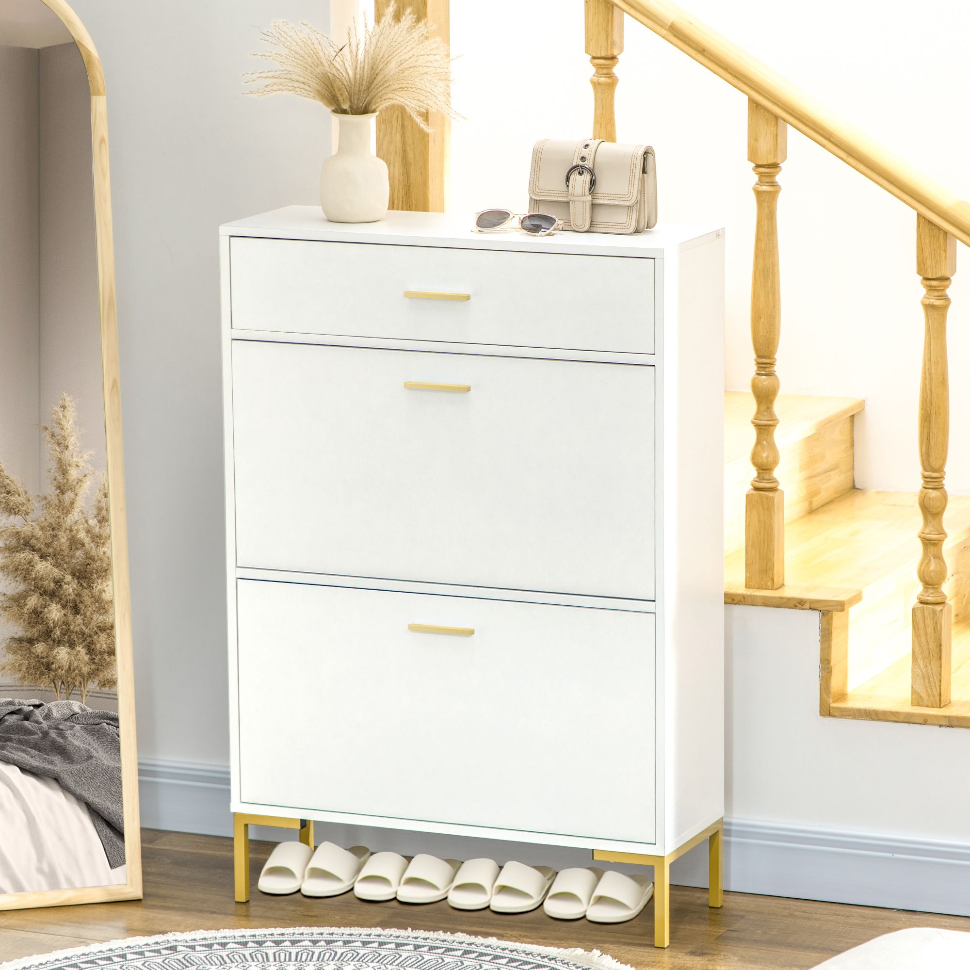 HOMCOM Shoe Cupboard for Hallway with Flip Drawers 12 Pair Shoe Storage in White