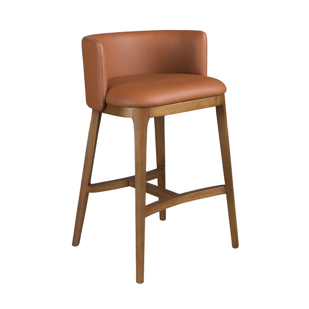 Angel Cerda Brown Leatherette Kitchen Stool, Walnut-Veneered Legs
