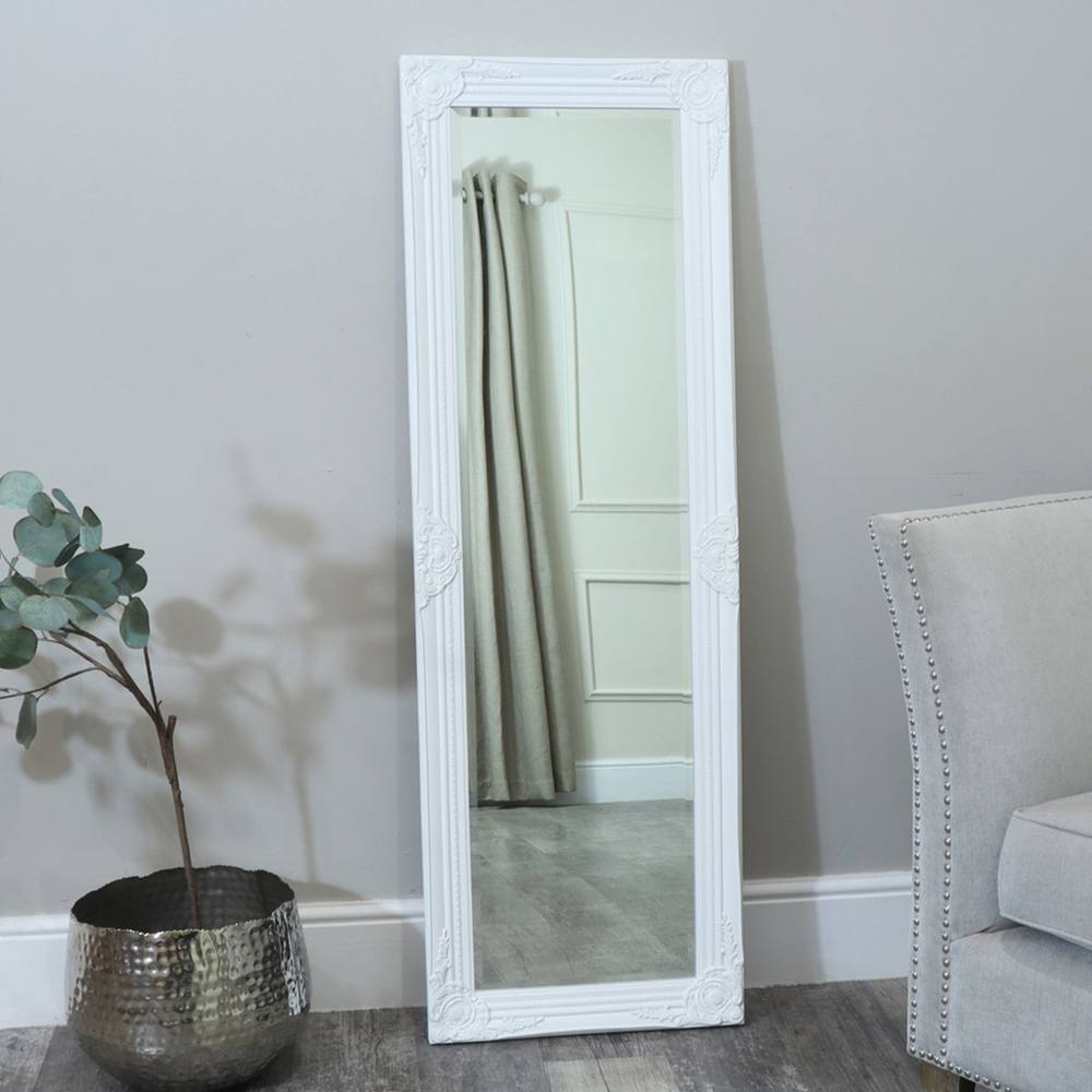 Melody Maison Tall / Long White Ornate Wall / Leaner Mirror 47cm X 142cm