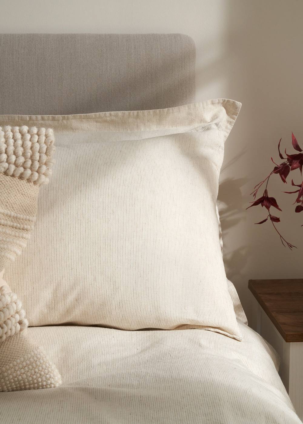 Truly Set of 2 Mushroom Stripe Linen Cotton Housewife Pillowcases in Light Brown