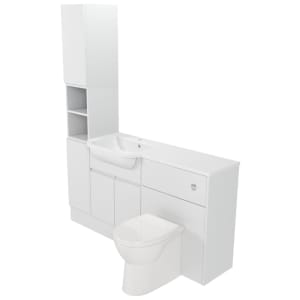 Deccado Clifton Bright White Left Hand 1500mm Fitted Tower, Vanity & Toilet Pan Unit Combination with Left Hand Basin