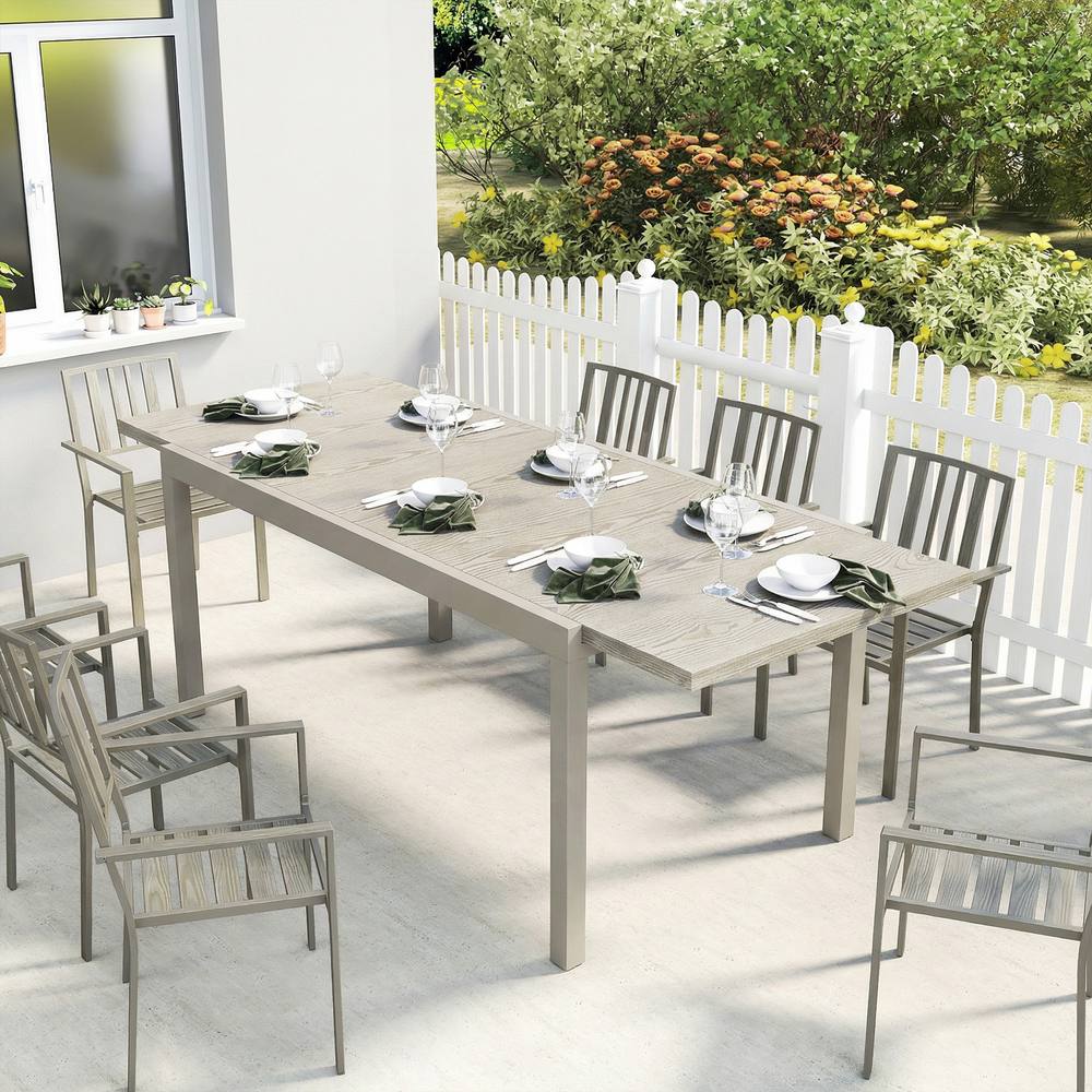 OUTSUNNY Extending Garden Table, Aluminium Outdoor Dining Table for 8-10 in Light Grey