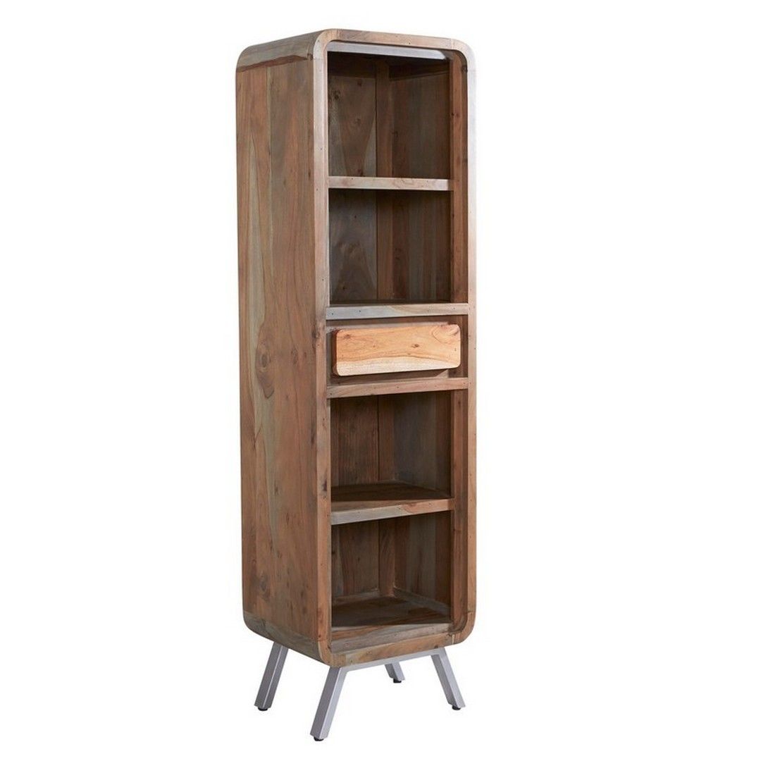 Indian Hub Aspen Narrow Bookcase - Metal/Wood - L40 x W50 x H180 cm in Brown