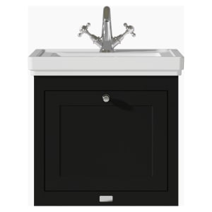 Bayswater Hartleigh Matt Black Traditional Wall HUng Vanity Unit & 1 Tap Hole White Recessed Basin - 500mm