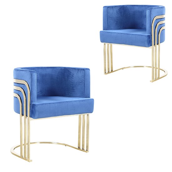 Lula Blue Velvet Dining Chairs In Pair With Gold Legs