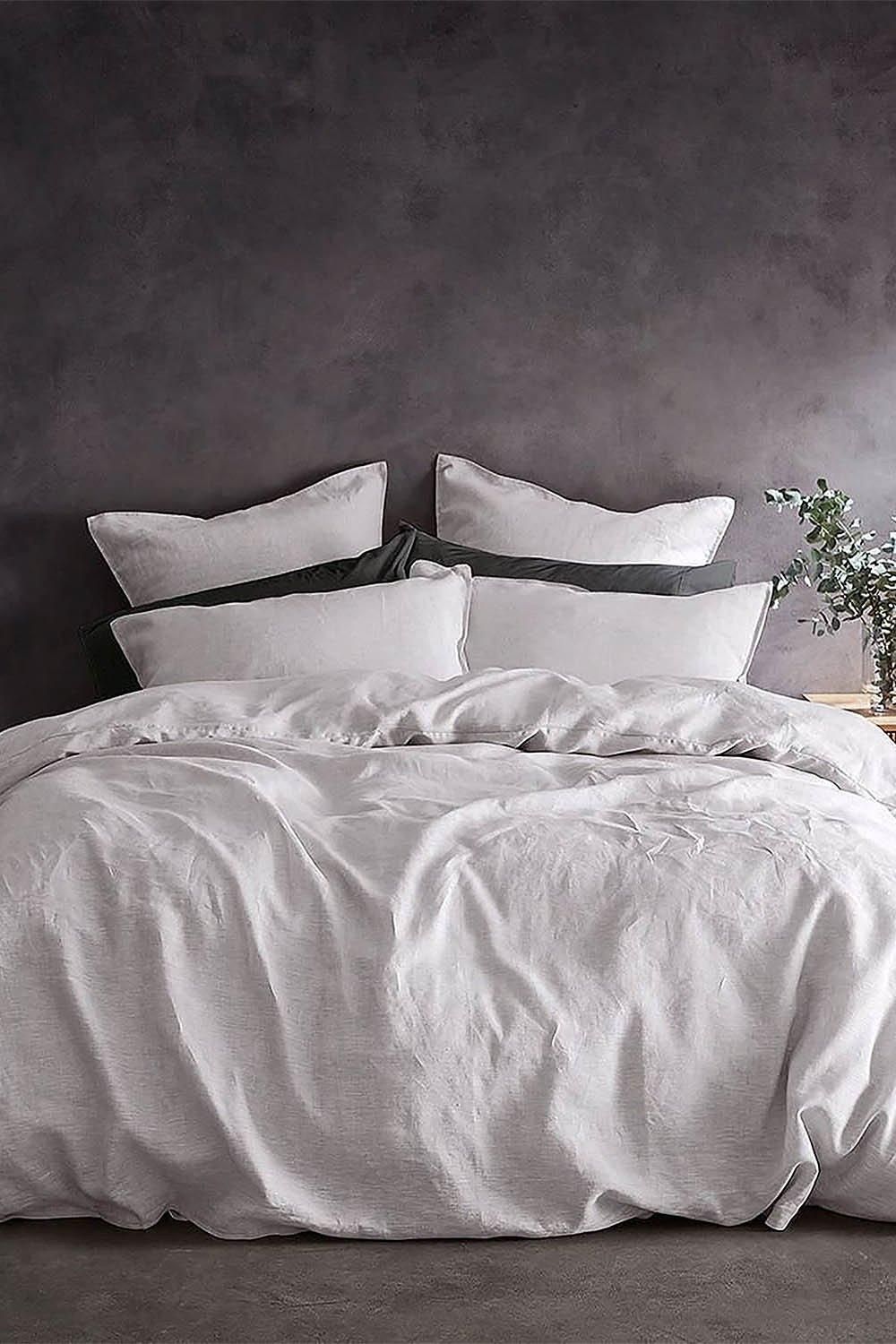 Lazy Linen 'Pure Washed Linen' Duvet Cover in White