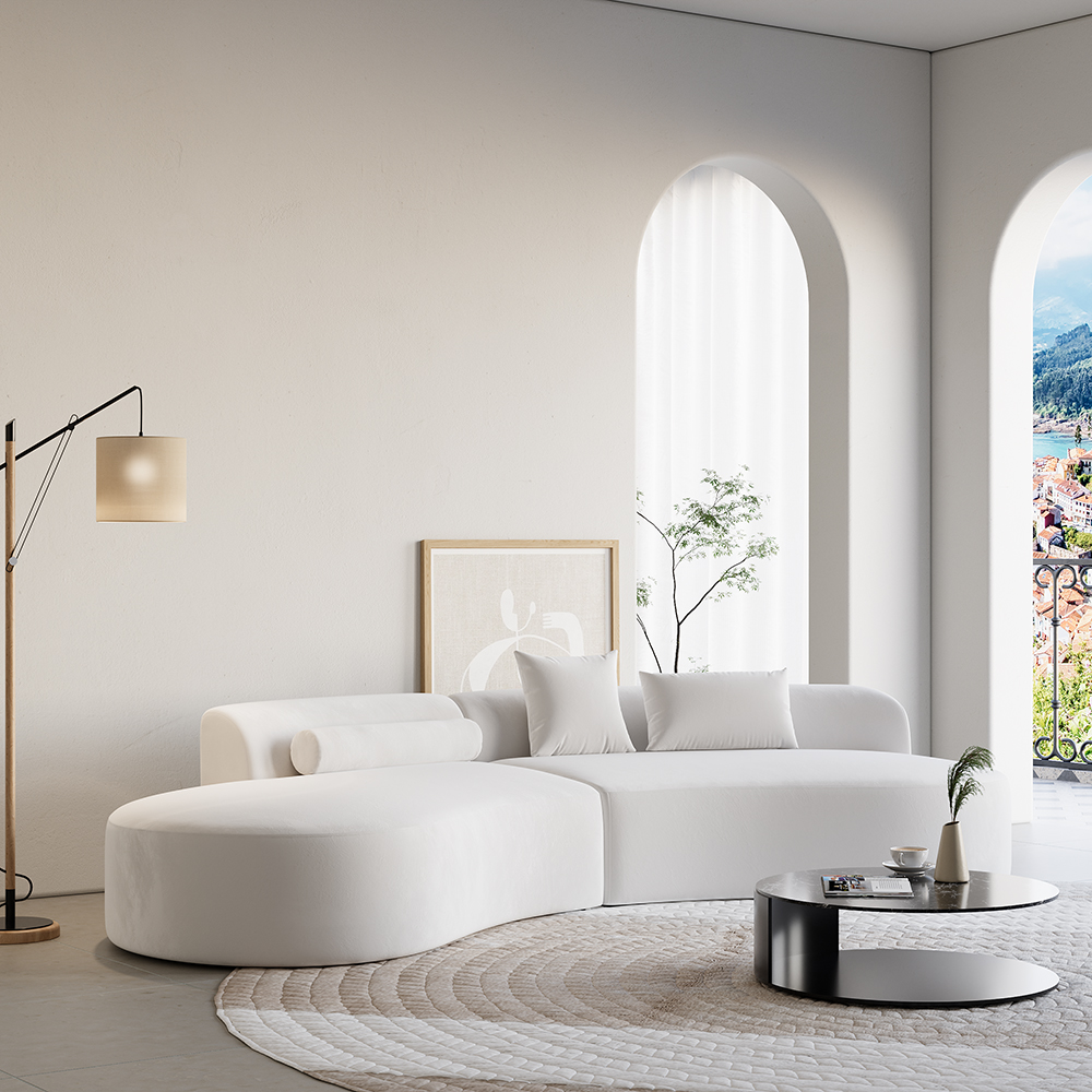 2780mm 2-Piece Curved Velvet Sectional Sofa with Pillows