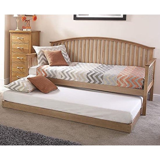 Madrid Wooden Single Day Bed With Guest Bed In Natural Oak