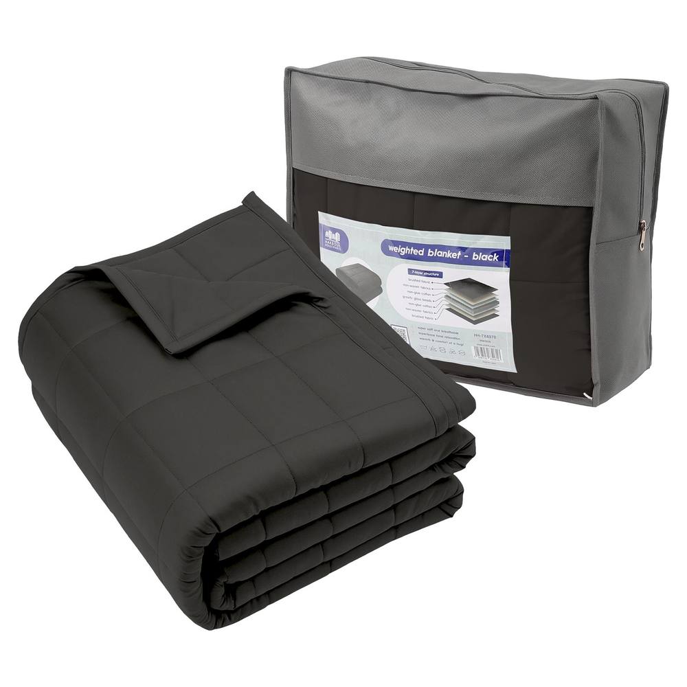 Harbour Housewares Weighted Blanket with Storage Bag - 150 x 200cm - 8kg in Black