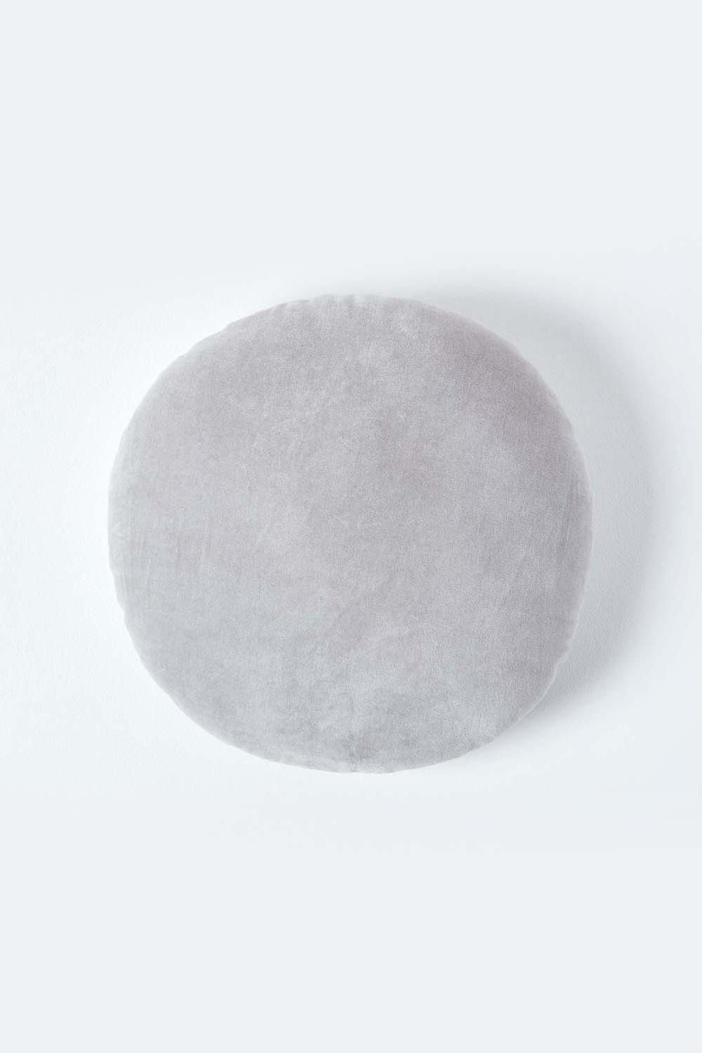 Homescapes Velvet Cushion, 40 cm Round in Light Grey