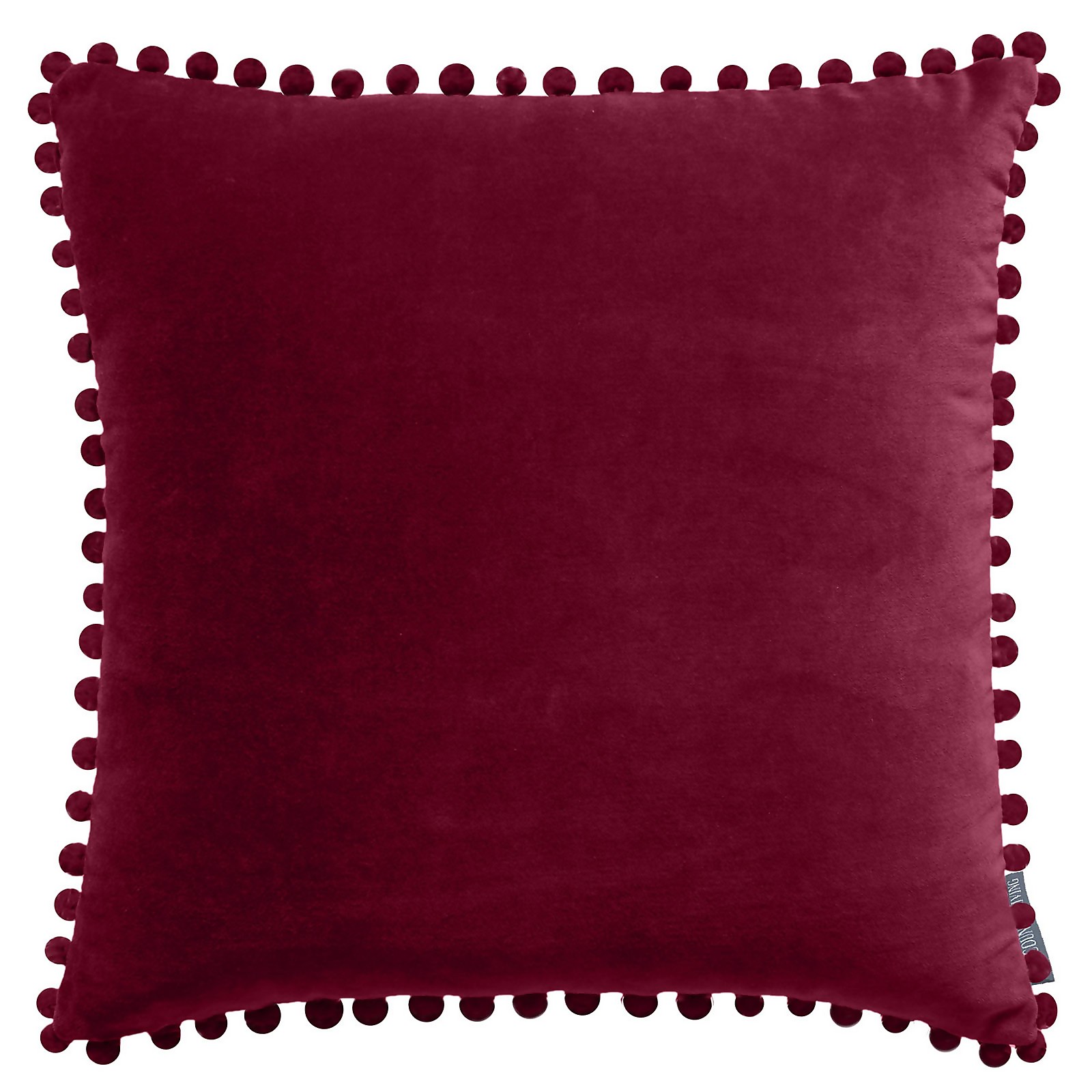 Country Living Velvet Pom Pom Cushion - Cranberry -45x45cm