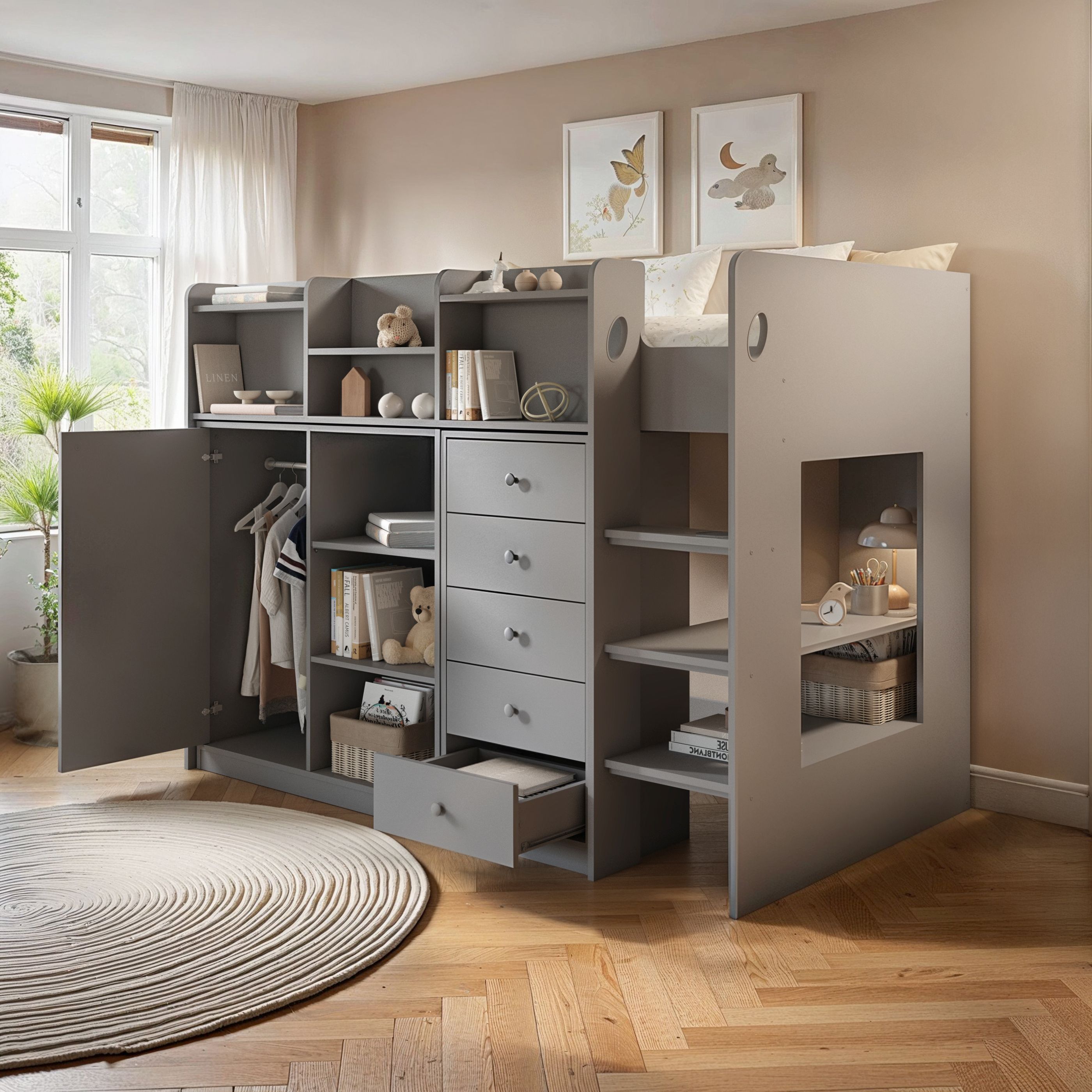 Flair Wizard Mid High Sleeper Storage Station in Grey