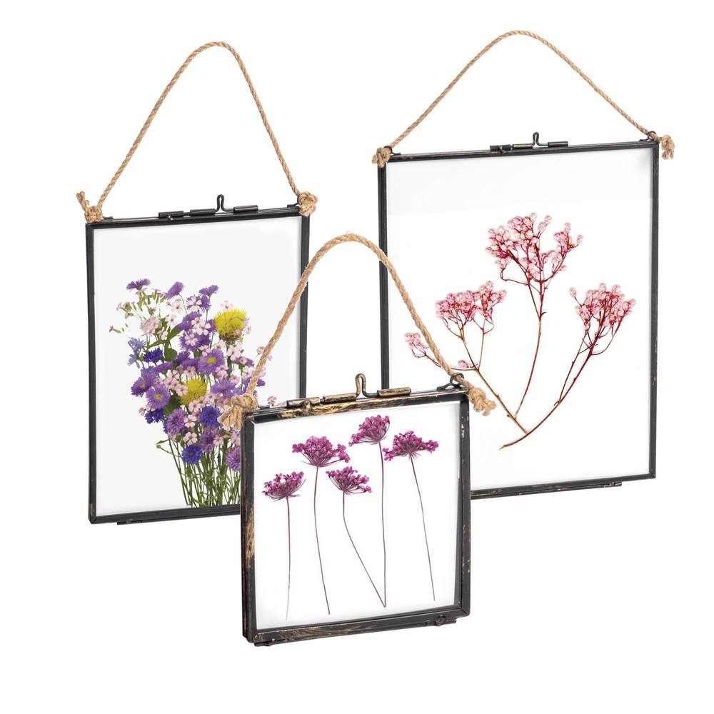 Nicola Spring 3pc Hanging Metal Photo Frames Gallery Set - Black - Picture Frame Wall Mounted Frame with Rope