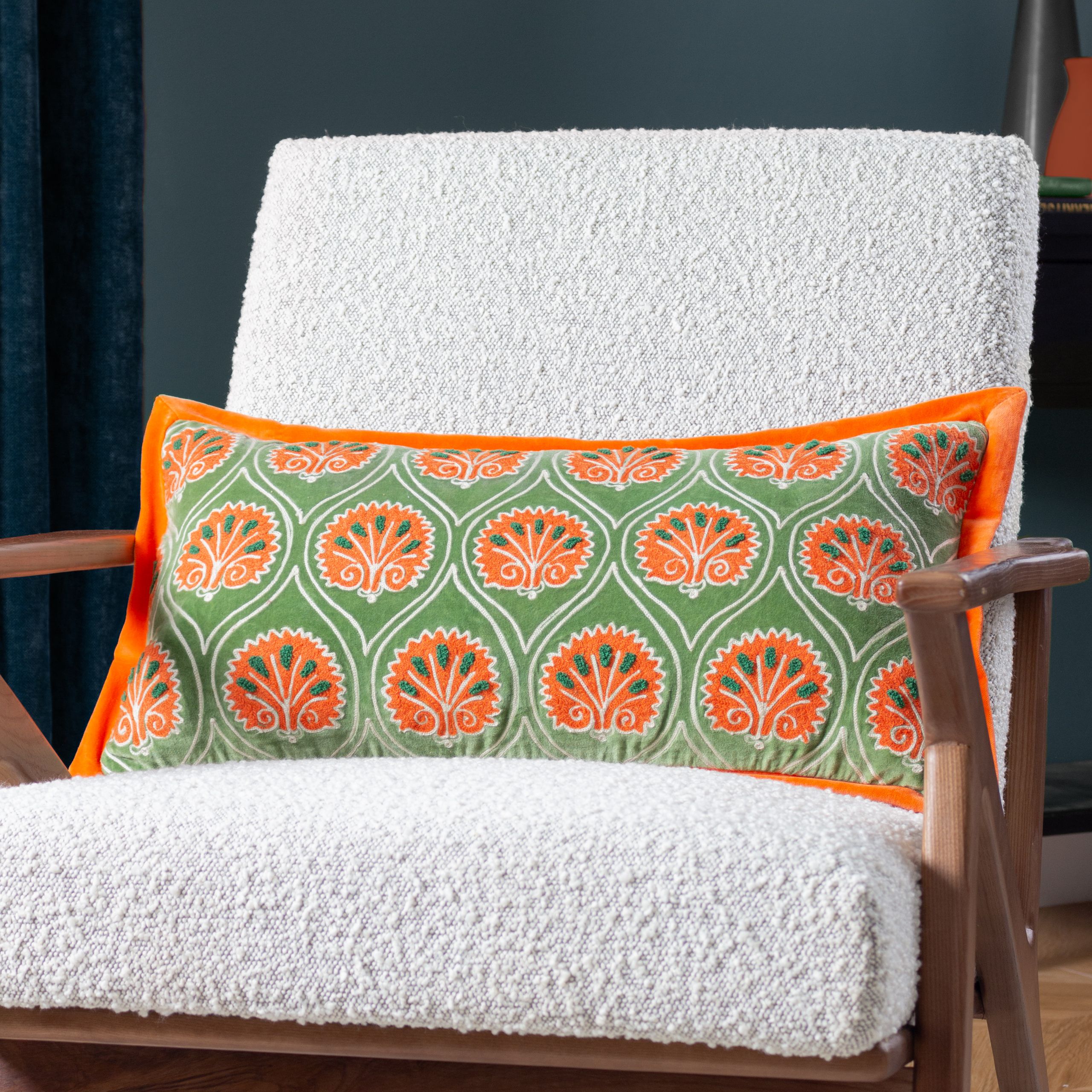 Paoletti Casa Abstract Embroidered Cushion in Green