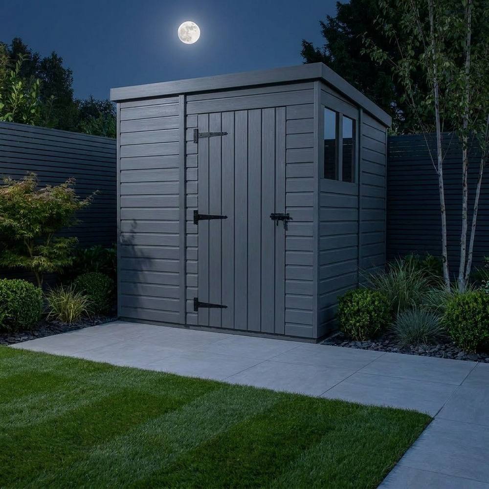 Buttercup Farm 9ft x 9ft Composite Pent Garden Shed Single Door With Windows - Grey 3