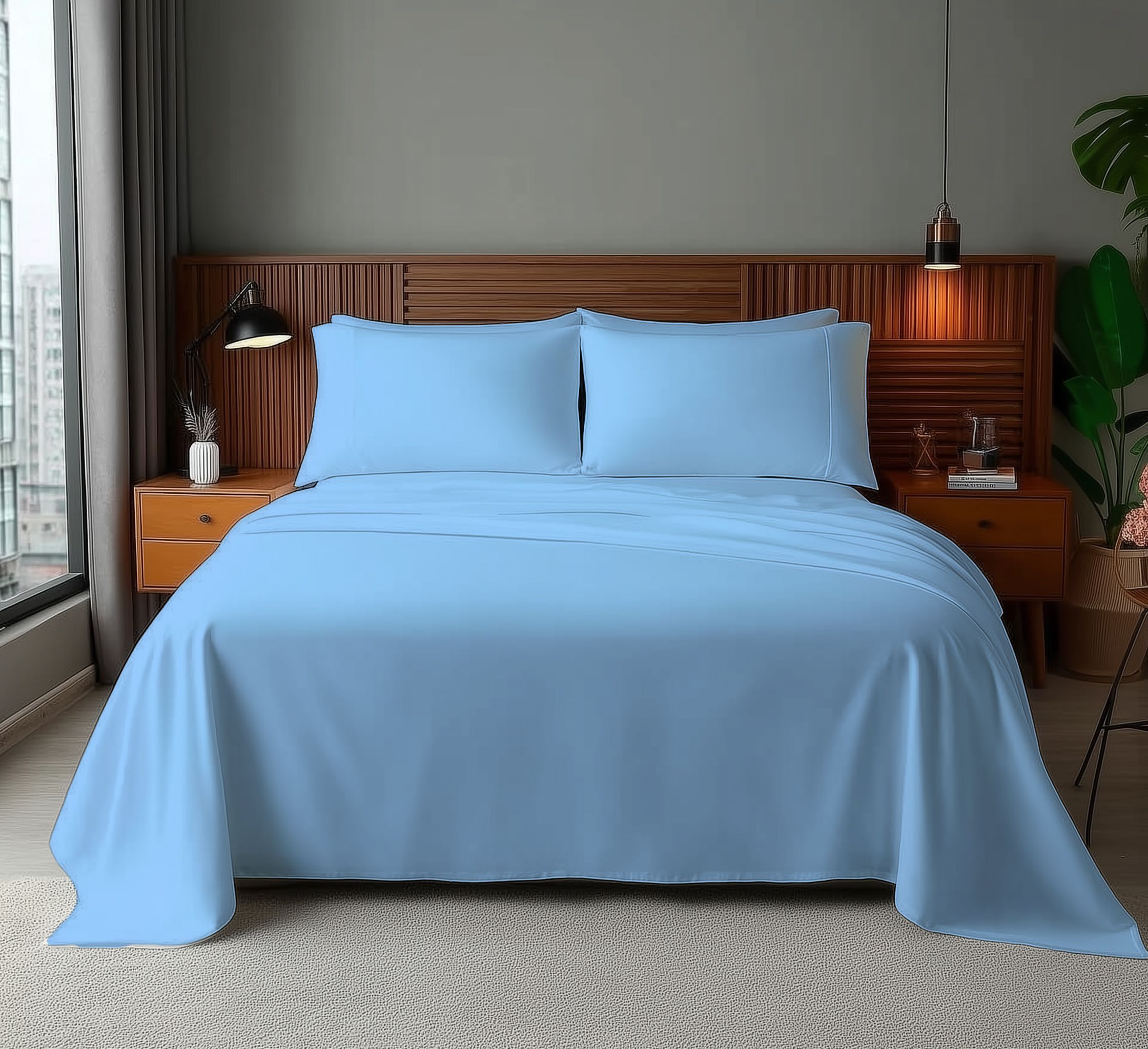 Snug City Microfibre Soft Touch Flat Sheet Plain Dyed Bed Linen in Light Blue