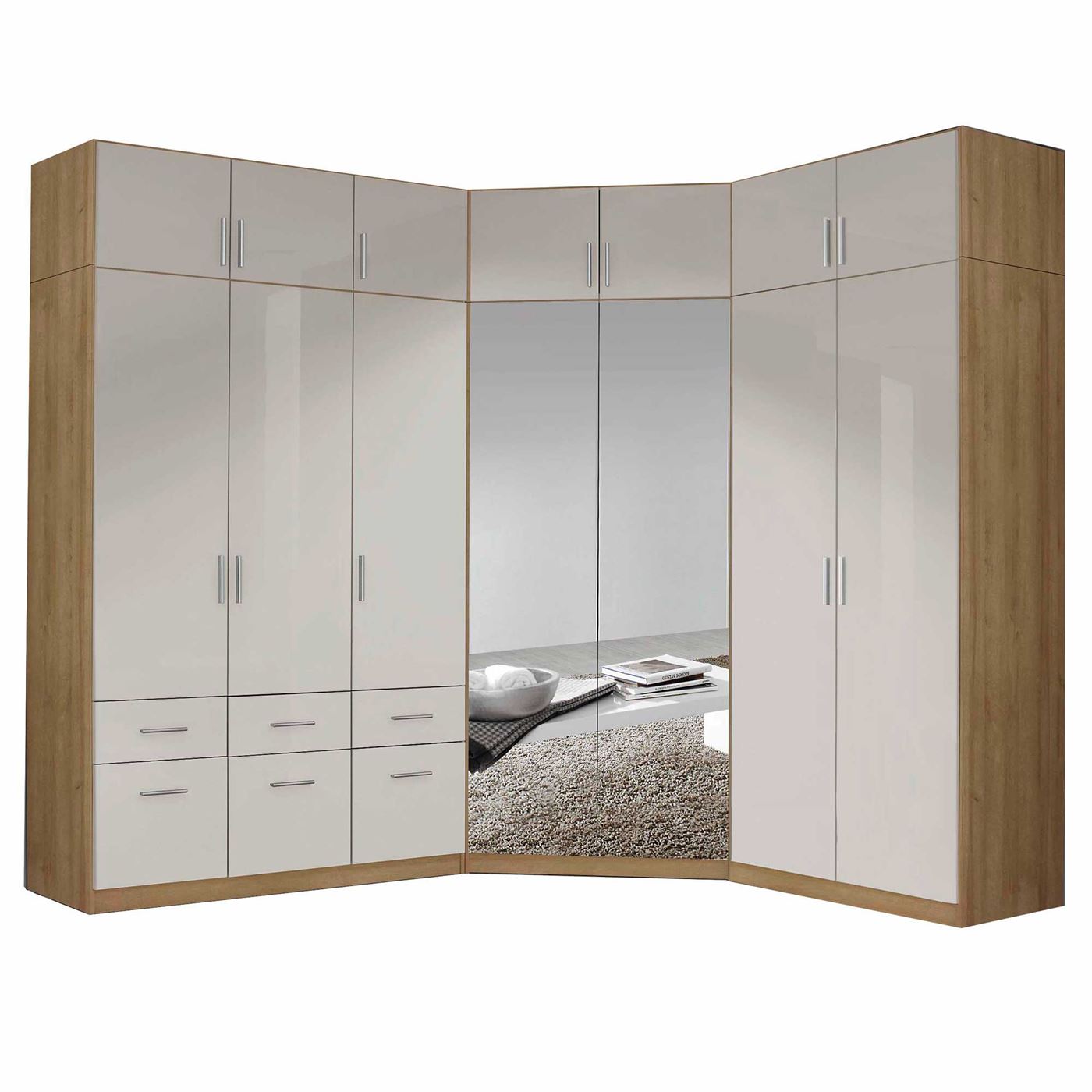Celle Corner Unit, Sonoma Oak and High Polish Soft Grey