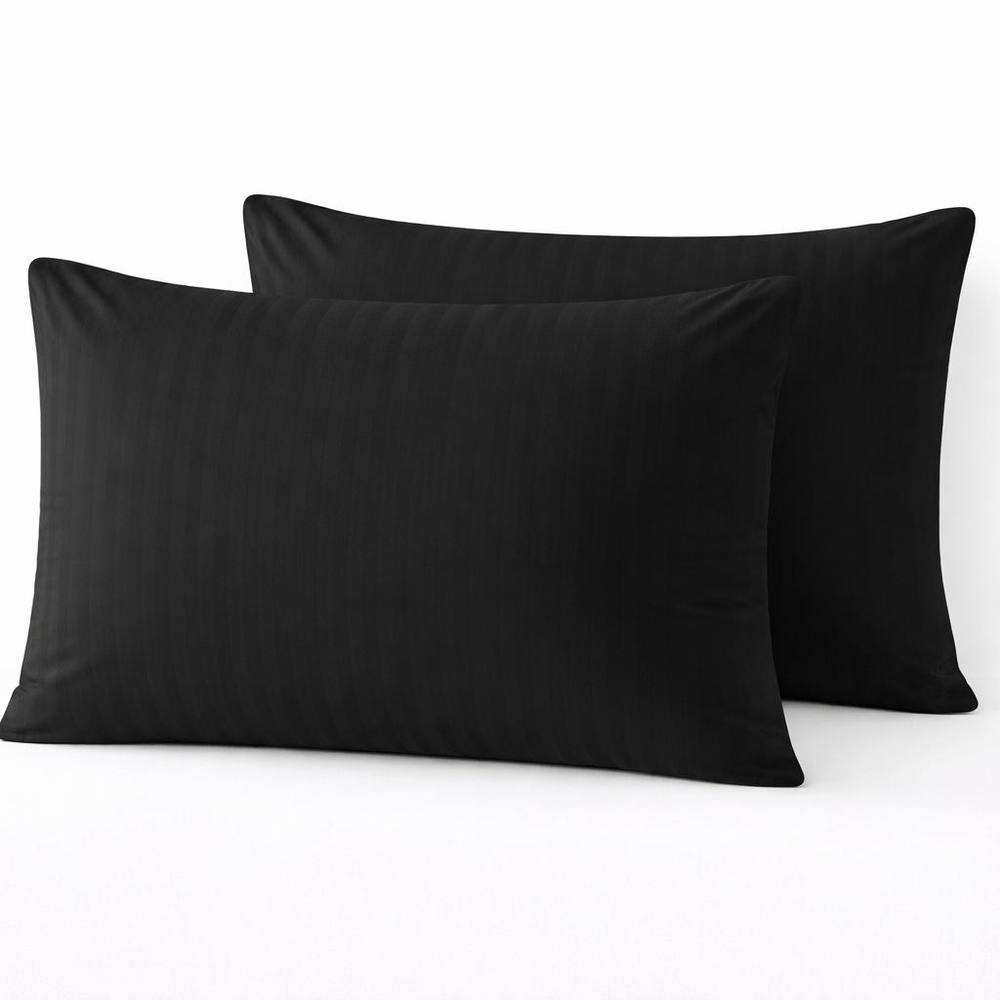 Homes-Linen Super Soft Microfiber Embossed Stripe Pillowcases Pair in Black