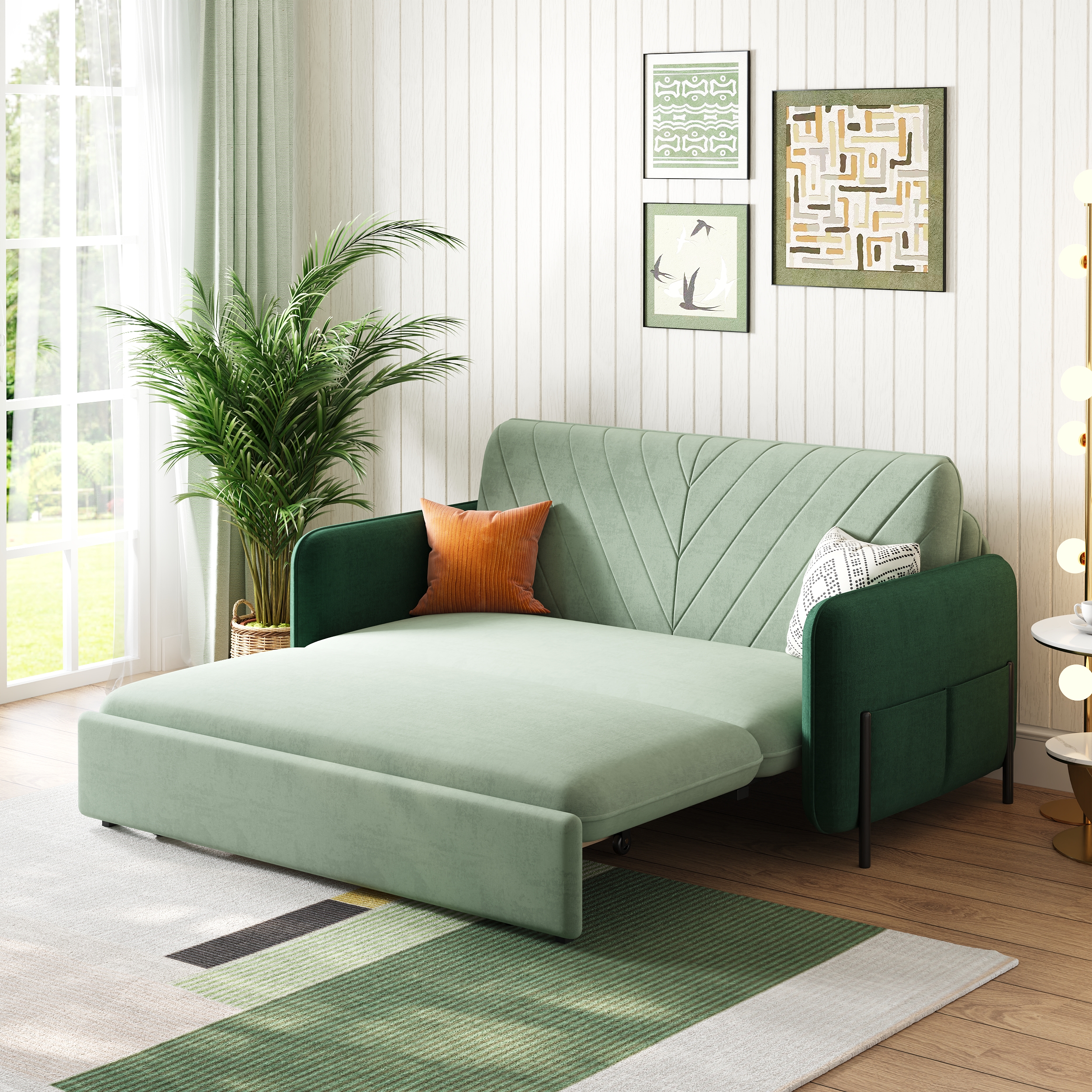 68" Full 2-Seater Velvet Convertible Sleeper Sofa