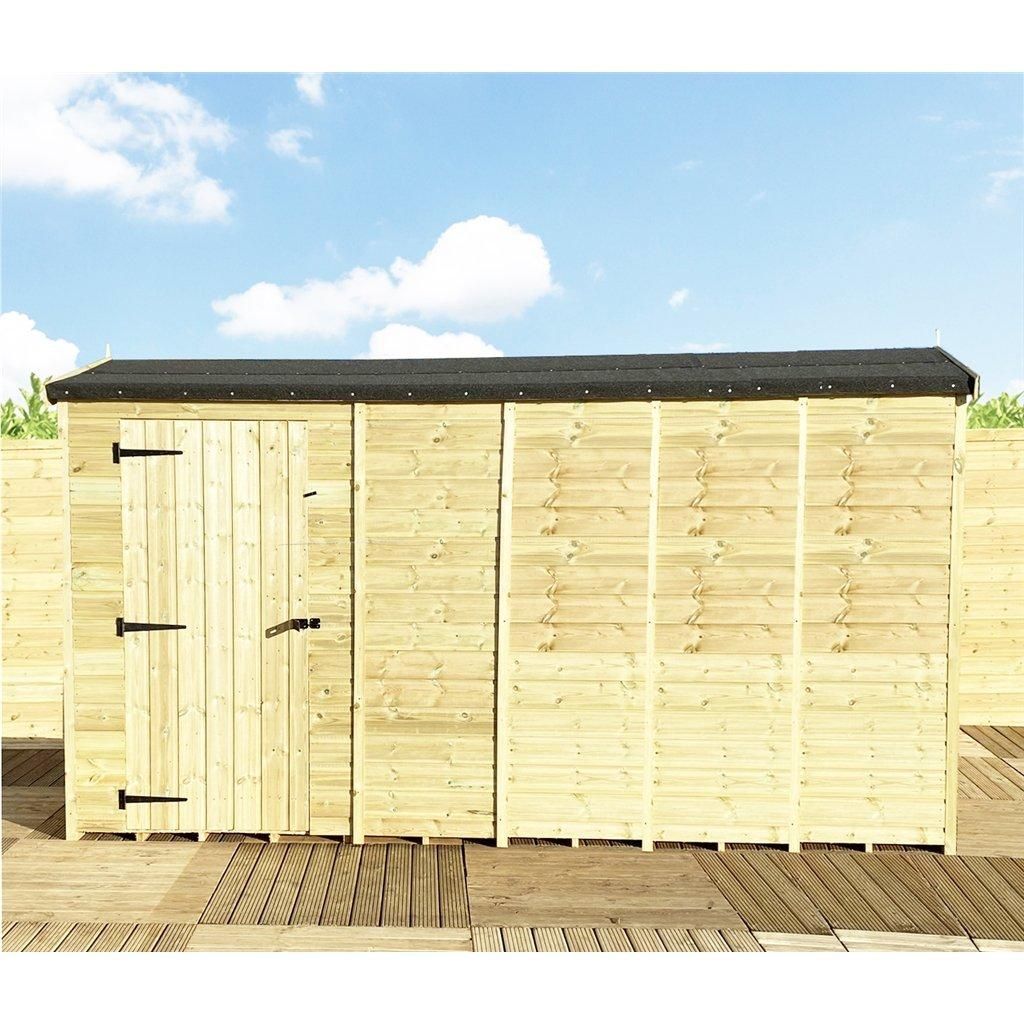 Marlborough 14 x 4 Pressure Treated High Eaves Reverse Apex Shed with Single Door in Natural