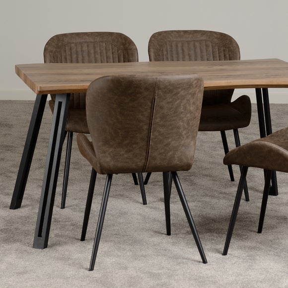 Quebec 4 Seater Wave Rectangular Dining Table with 4 Chairs, Brown